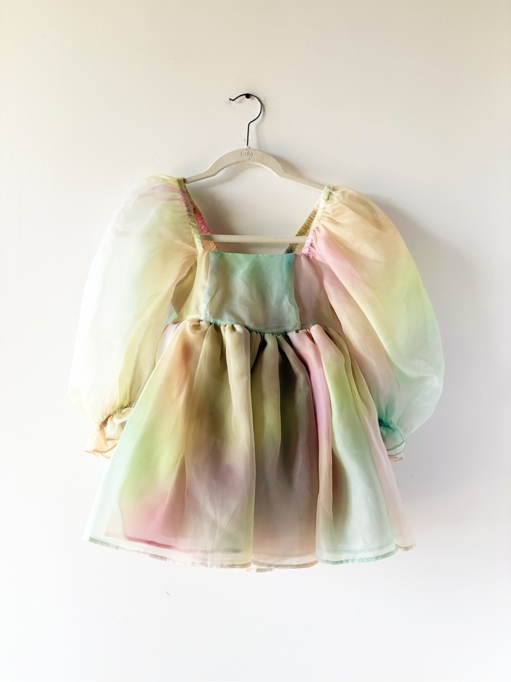 Selkie Rainbow Puff Dress Sheer Organza Peplum Mini Fairycore Whimsycore